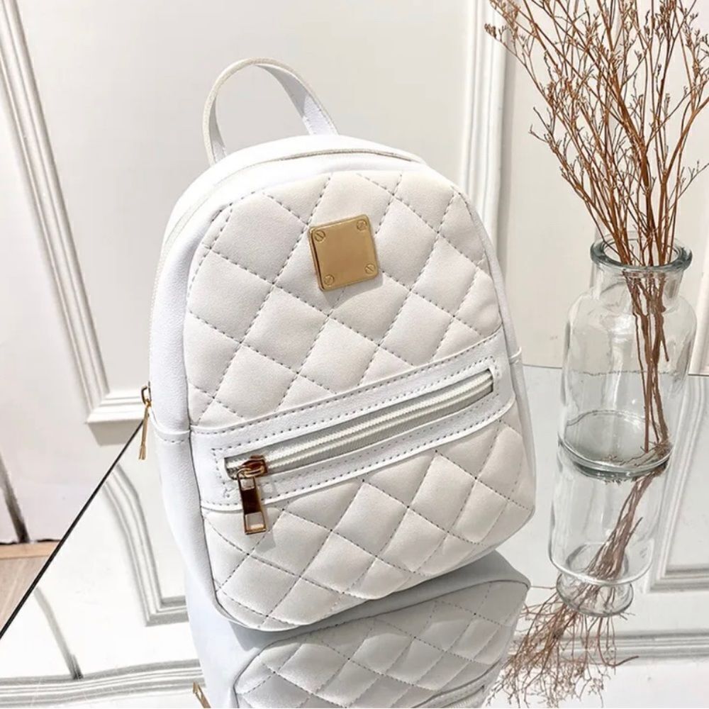 White Leather Mini-Backpack, New - Picture 2 of 14